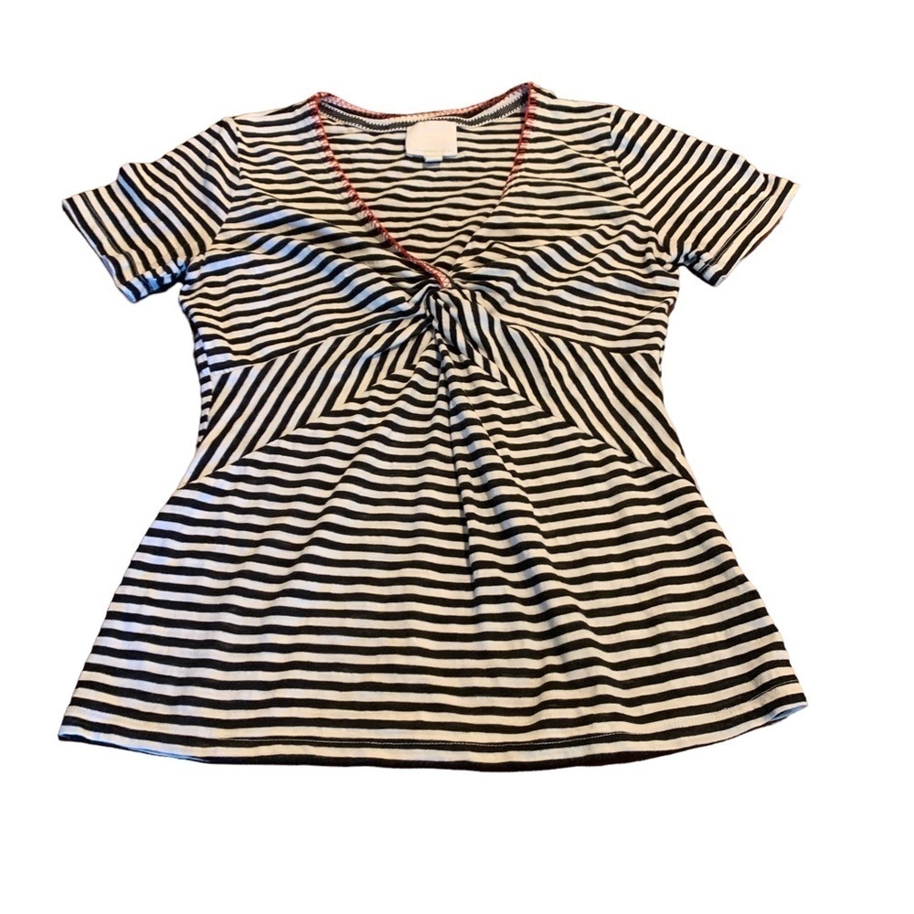 Anthropologie Ett:twa Women’s Striped V-Neck Knotted Short Sleeve Shirt Size S